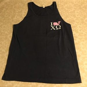 Chi Omega Navy tank top. Adult Medium